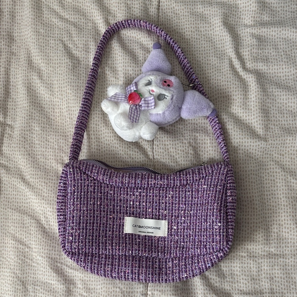 Catmoonsine Purple Knit Shoulder Bag